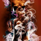 Colorful Smoke Flowing Dress Woman Artwork on Red Background