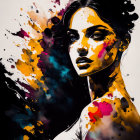 Vibrant watercolor silhouette of a woman on white background