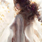 Woman with Floral Wreath in Hair and Sheer Gown in Soft-focus Setting