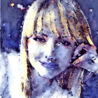 Blonde-Haired Woman Watercolor Portrait in Cool and Warm Tones