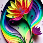 Colorful Layered Paper Flower Design with Swirling Pattern and Droplets