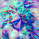 Colorful digital artwork: Symmetrical female faces with swirling patterns