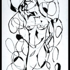 Monochrome abstract line art of intertwined embracing couple