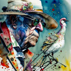 Vibrant Abstract Patterns on Elderly Gentlemen in Artistic Representation