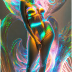 Colorful digital artwork: Female figure with neon light trails