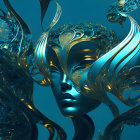 Ethereal mermaids with ornate tails in vibrant underwater scene