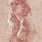 Monochromatic sepia-toned digital artwork of woman with flowing hair