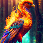 Colorful Fantastical Bird in Vibrant Forest Scene