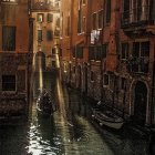 Tranquil Watercolor: Venetian Canal with Sunlit Buildings & Boats