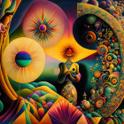 Colorful Swirling Patterns and Eyes in Surrealistic Art