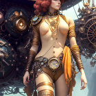 Steampunk-themed female figure with clock abdomen and gear accents.