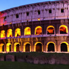 Ancient Roman warrior in ornate armor at Colosseum dusk scene