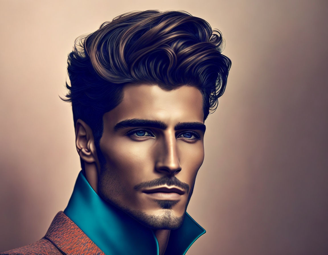 Digital portrait of a man with wavy hair and chiseled jawline