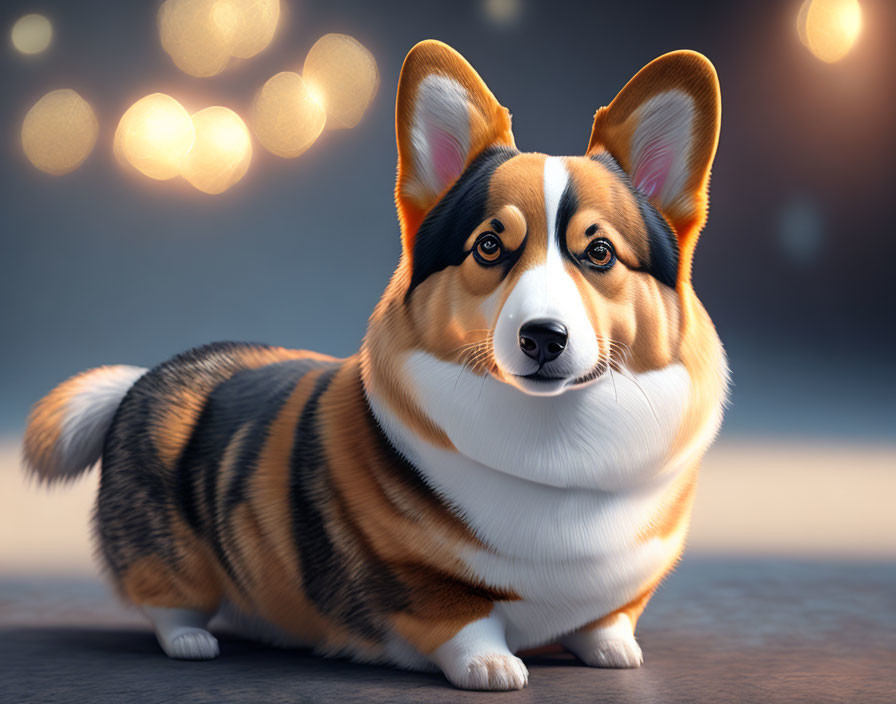 Fluffy Corgi Dog with Distinctive Markings in Soft-focus Setting