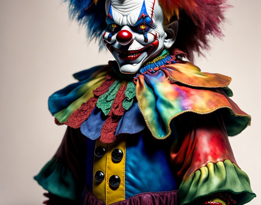 Vibrant clown with red nose and colorful costume