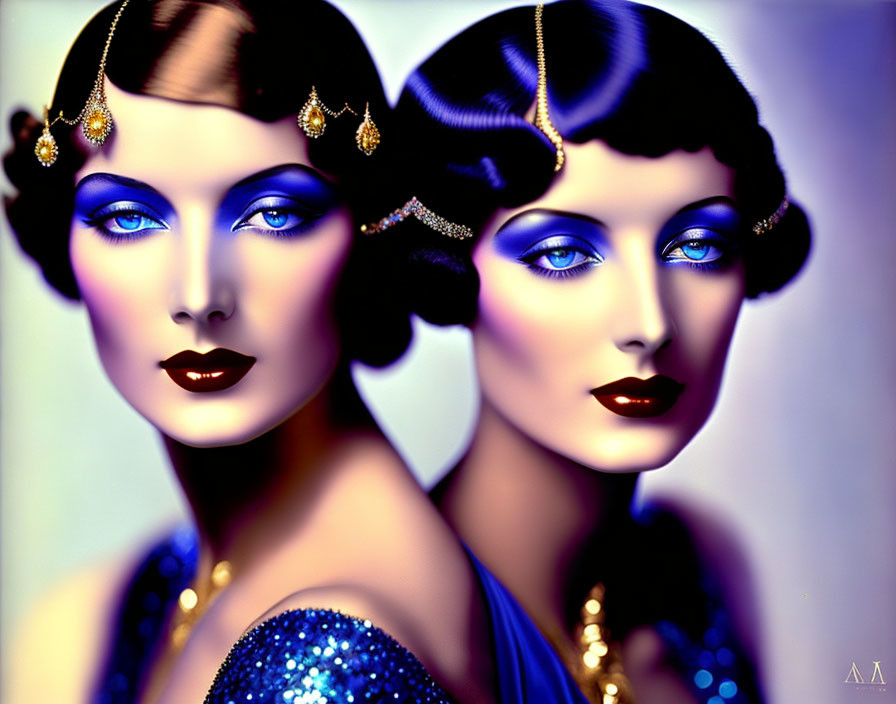 Vintage Female Portraits: Dramatic Makeup, Blue Eyes, 1920s Fashion