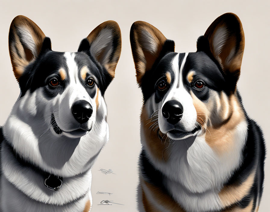 Realistic Paintings of Attentive Corgi Dogs