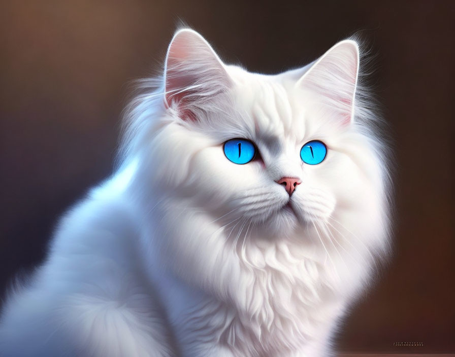 White Long-Haired Cat with Blue Eyes in Digital Art