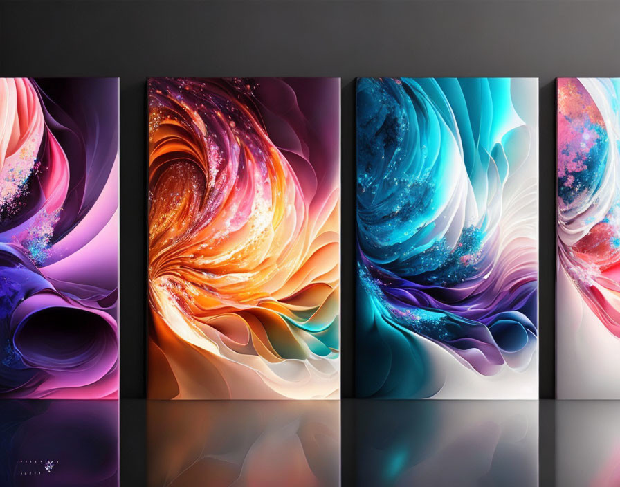 Vibrant Swirls of Pink, Orange, Blue, and Purple on Dark Background