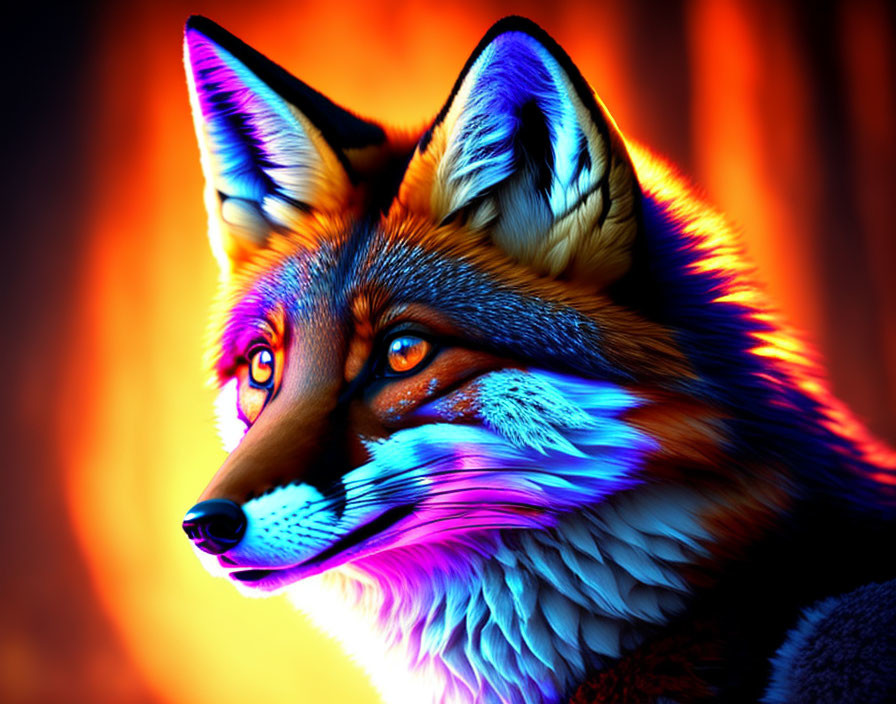 Colorful 3D fox illustration with orange eyes and detailed fur texture