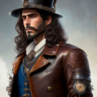 Detailed Steampunk Gentleman Illustration with Top Hat and Monocle