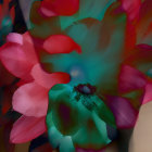 Detailed illustration of lush, multicolored flowers with vibrant pink, red, purple, and green shades