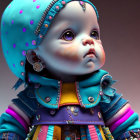 Stylized baby doll in colorful outfit with big eyes