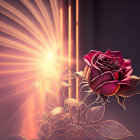 Radiant roses in different bloom stages with glowing background burst