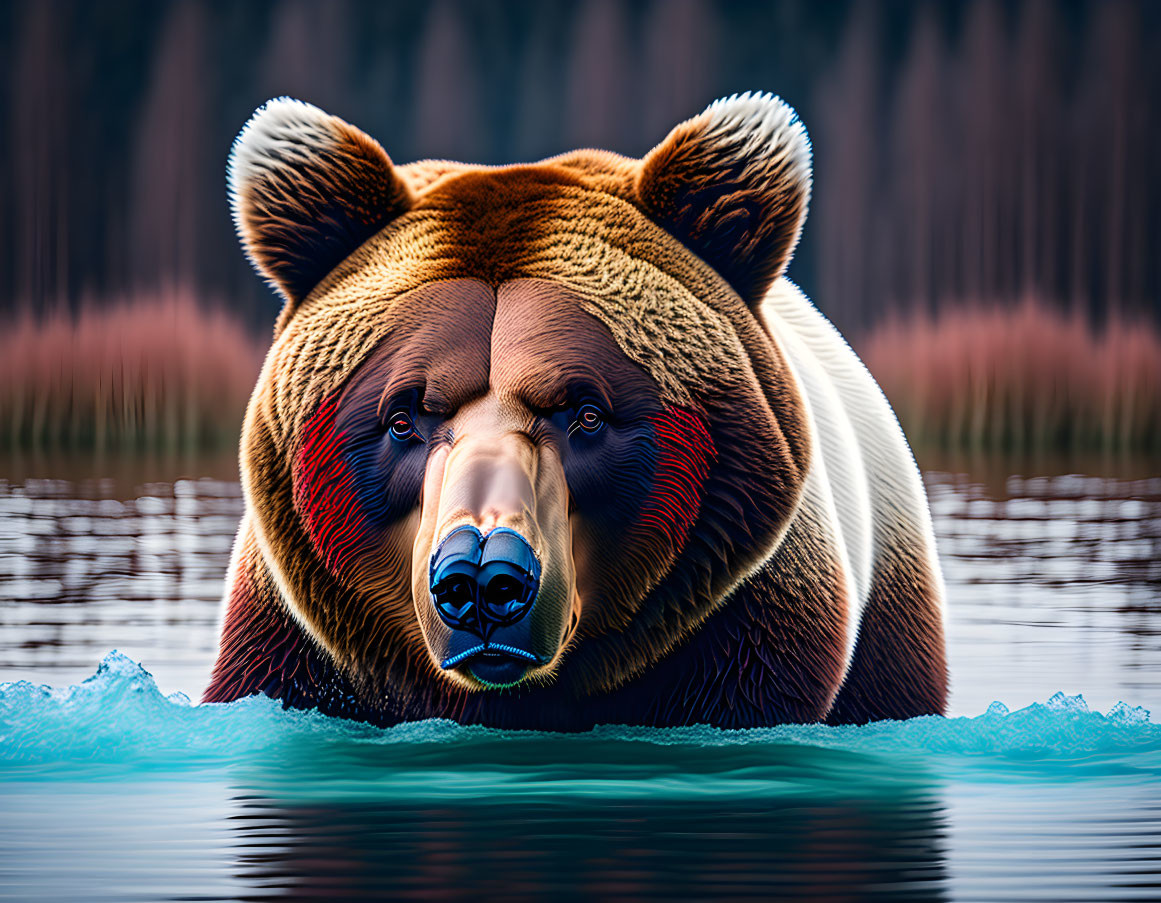 Colorful Bear Swimming in Forest Background