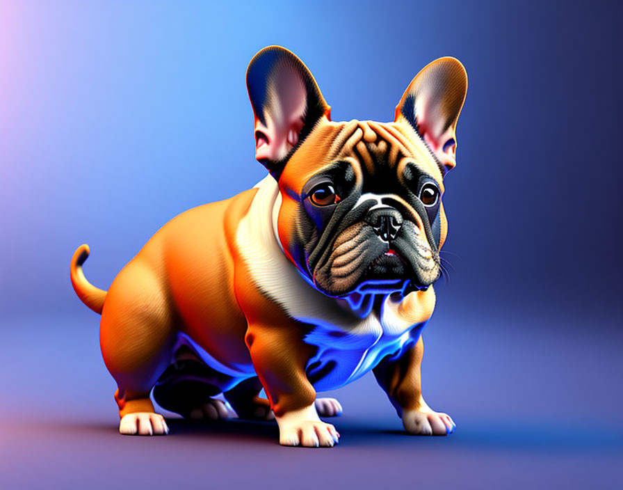 Stylized French Bulldog Digital Illustration on Gradient Background