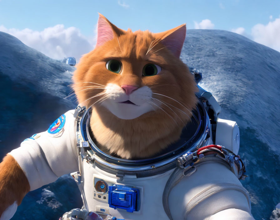 Orange Cat in Astronaut Suit with Earth Background