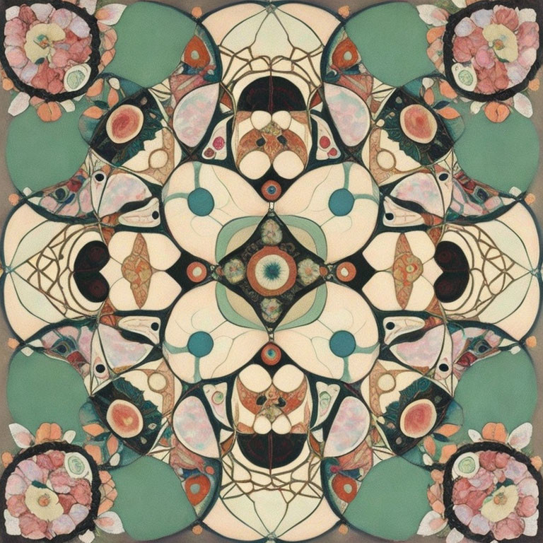 Symmetrical Floral Kaleidoscope in Pastel Colors