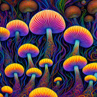 Vibrant psychedelic mushroom illustration on dark background