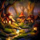 Whimsical Mushroom Houses in Enchanting Twilight Forest