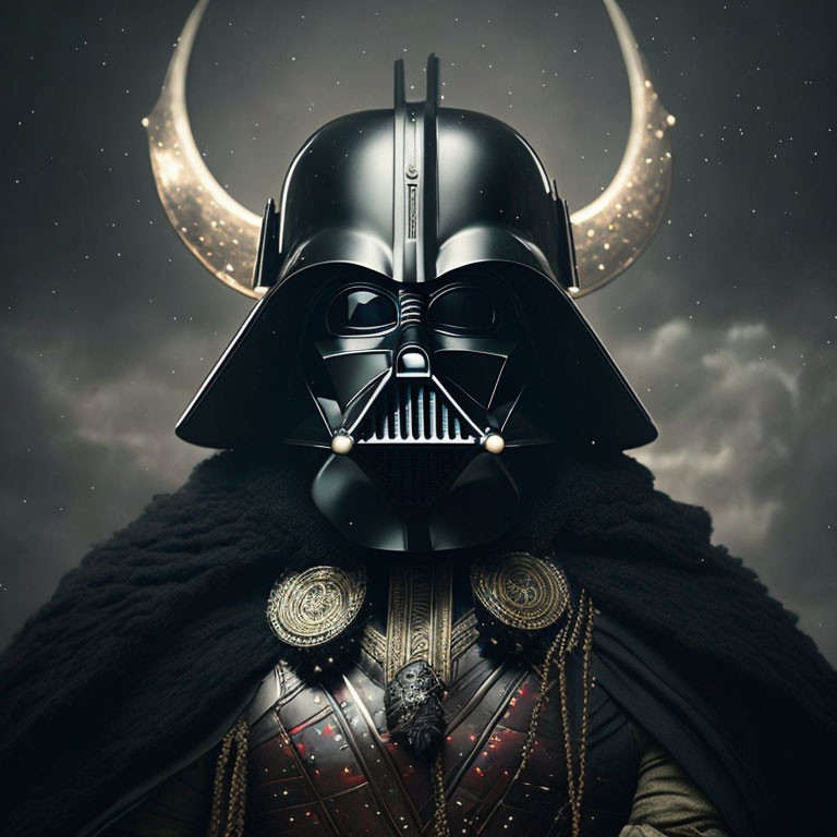 Samurai-inspired Darth Vader artwork in starry night scene