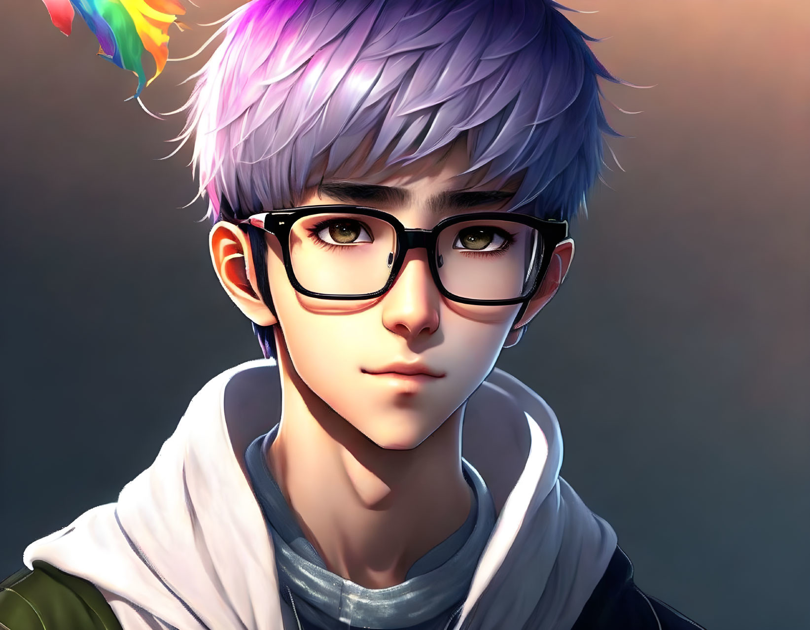 Young adult with silver hair and glasses in digital portrait