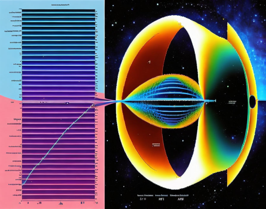 Composite Image: Graph with Blue Bars & Colorful Black Hole Diagram