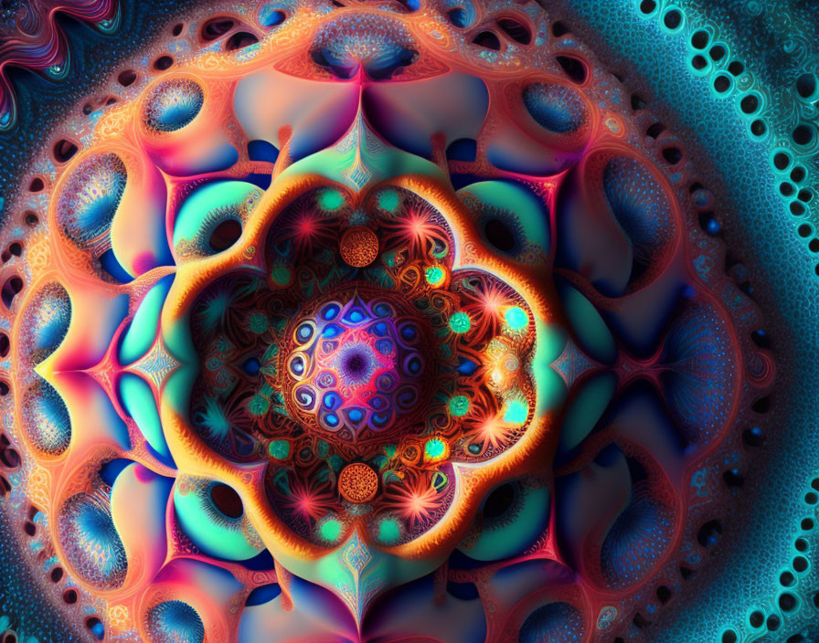 Colorful Fractal Image with Symmetrical Floral Patterns