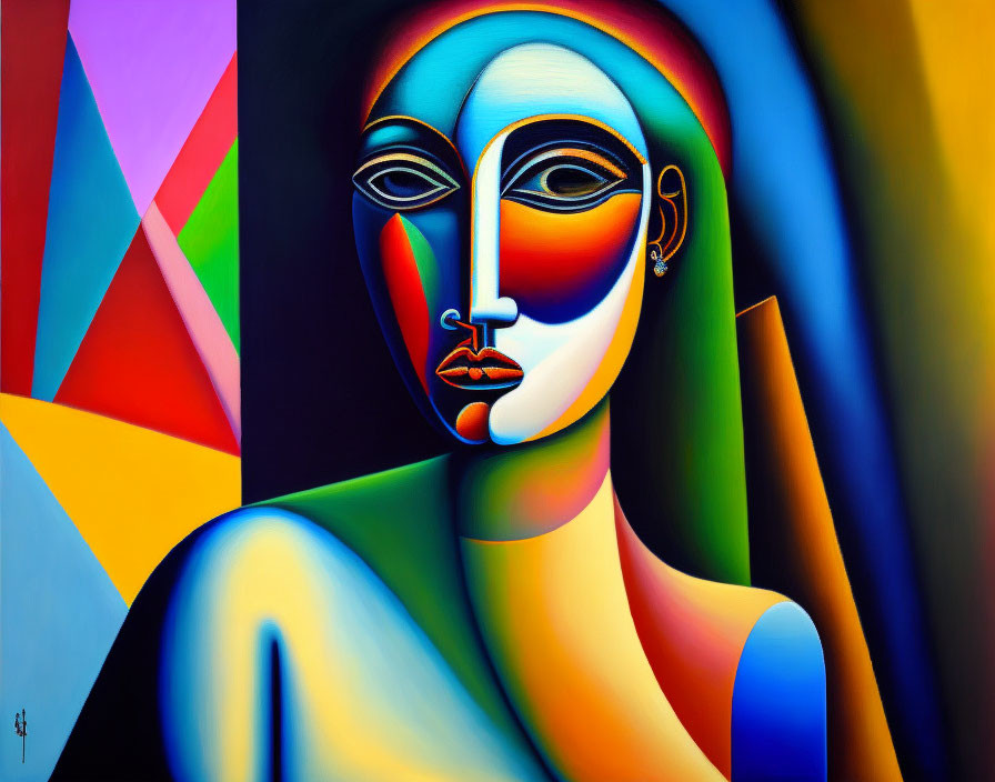 Vibrant Abstract Painting of Stylized Human Face