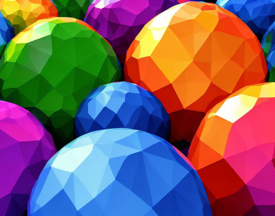 Vibrant low-poly spheres in geometric cluster.