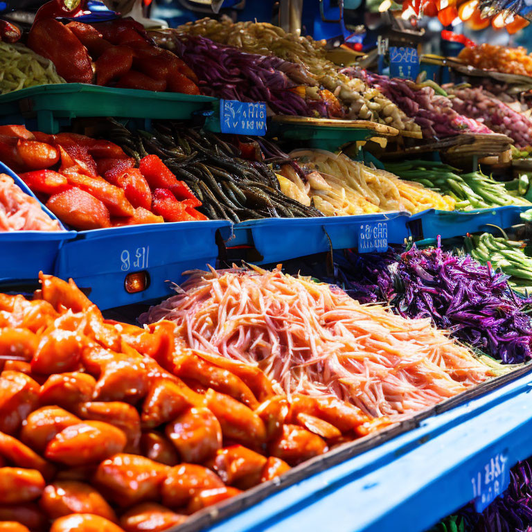 Colorful Fresh Vegetables on Display at Market Stall