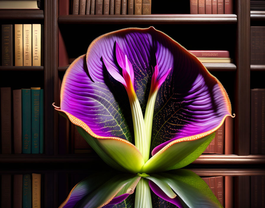 Colorful Flower-Like Structure on Bookshelf Background