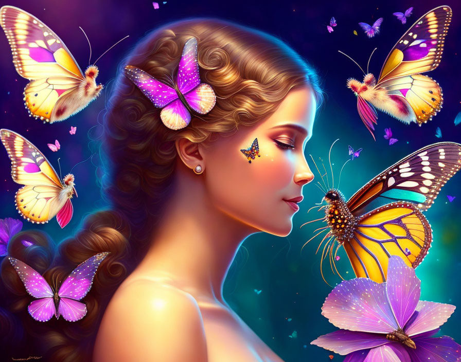 Colorful Butterfly Woman Profile in Digital Art