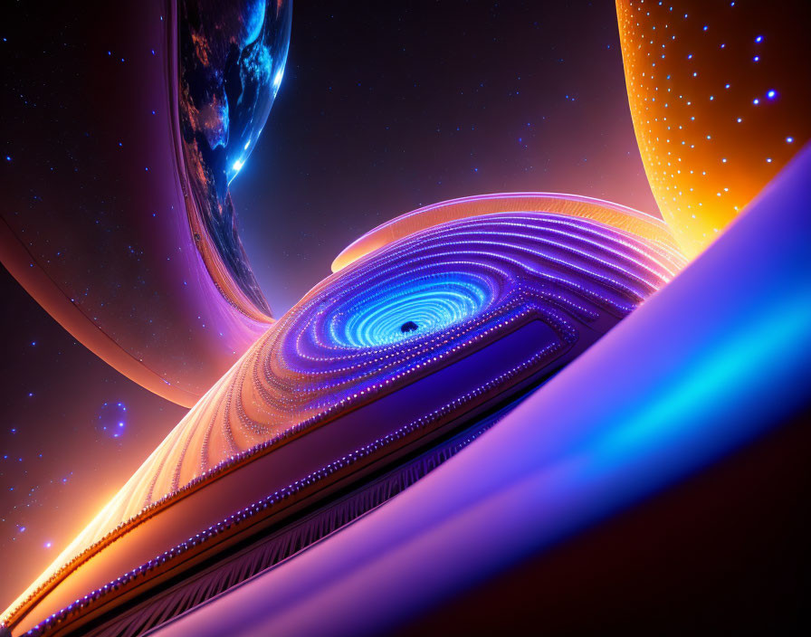 Futuristic spaceship in vibrant sci-fi space scene