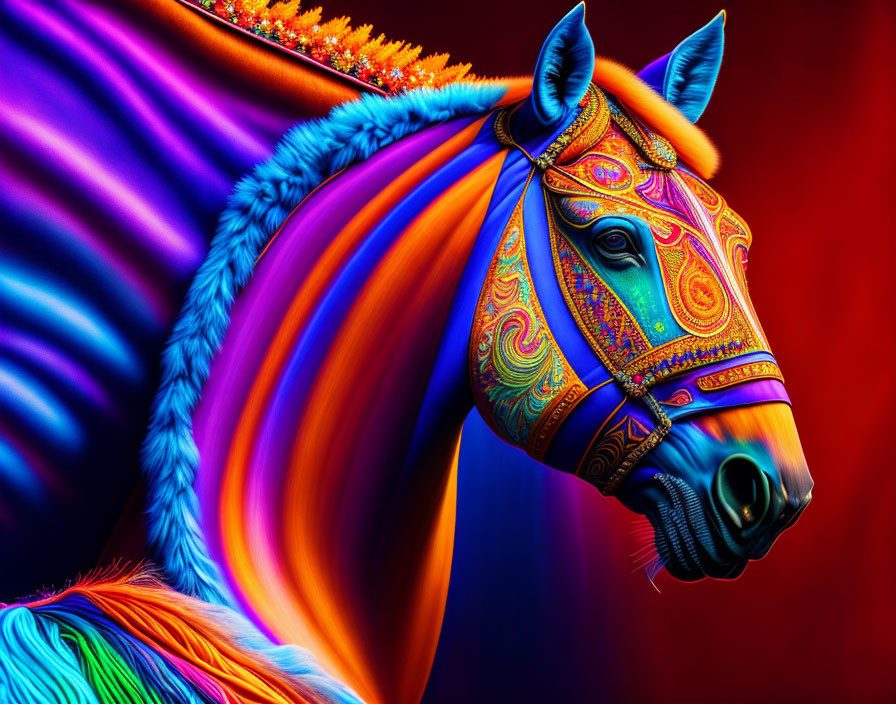 Colorful Horse Artwork in Blue, Orange, and Purple Palette