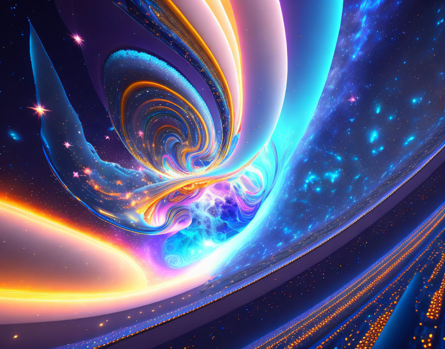 Surreal cosmic digital artwork with swirling nebulae and stars