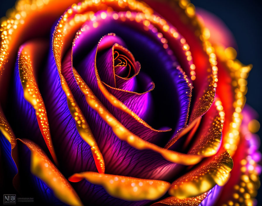 Colorful Digital Artwork of a Rose with Fiery Gradient