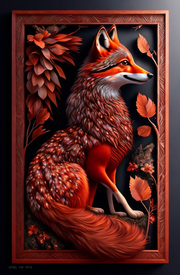 Detailed Painting of Red Fox in Profile Against Dark Background