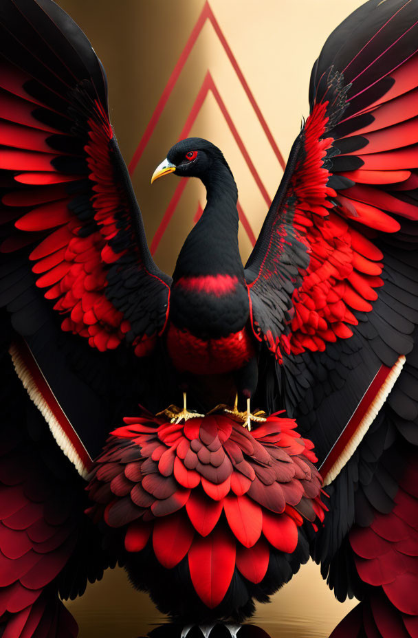 Red and Black Bird Artwork with Geometric Background