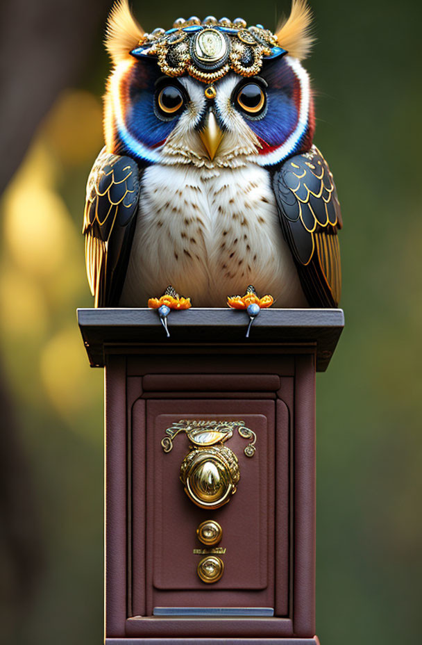 Colorful Owl with Jewelry on Ornate Door Knocker